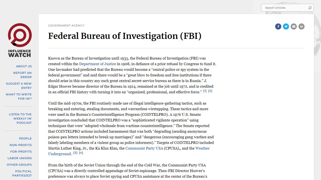 Federal Bureau of Investigation (FBI) - InfluenceWatch