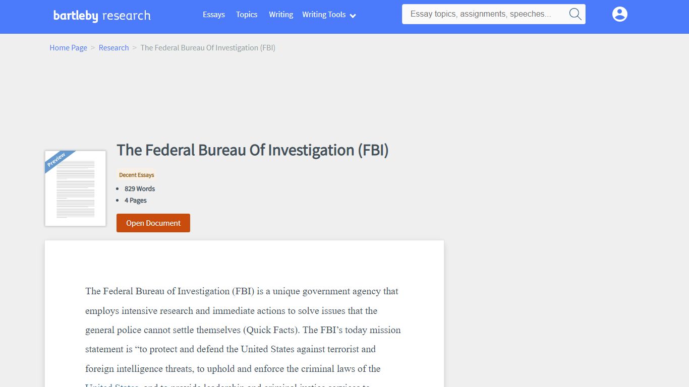 The Federal Bureau Of Investigation (FBI) - 829 Words | Bartleby